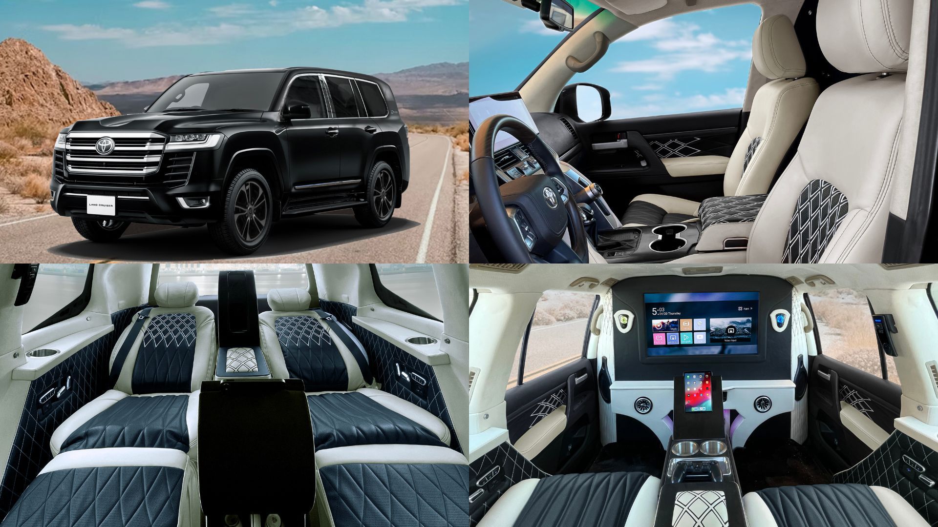 Toyota Land Cruiser VIP luxury interior conversion in Dubai with executive SUV seating, ambient lighting, and premium comfort upgrades