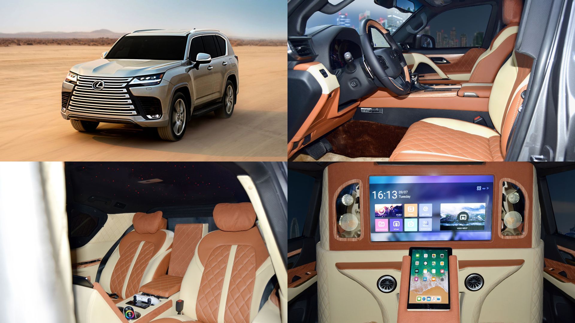 Lexus VIP luxury interior conversion in Dubai with executive seating, ambient lighting, and premium custom cabin design