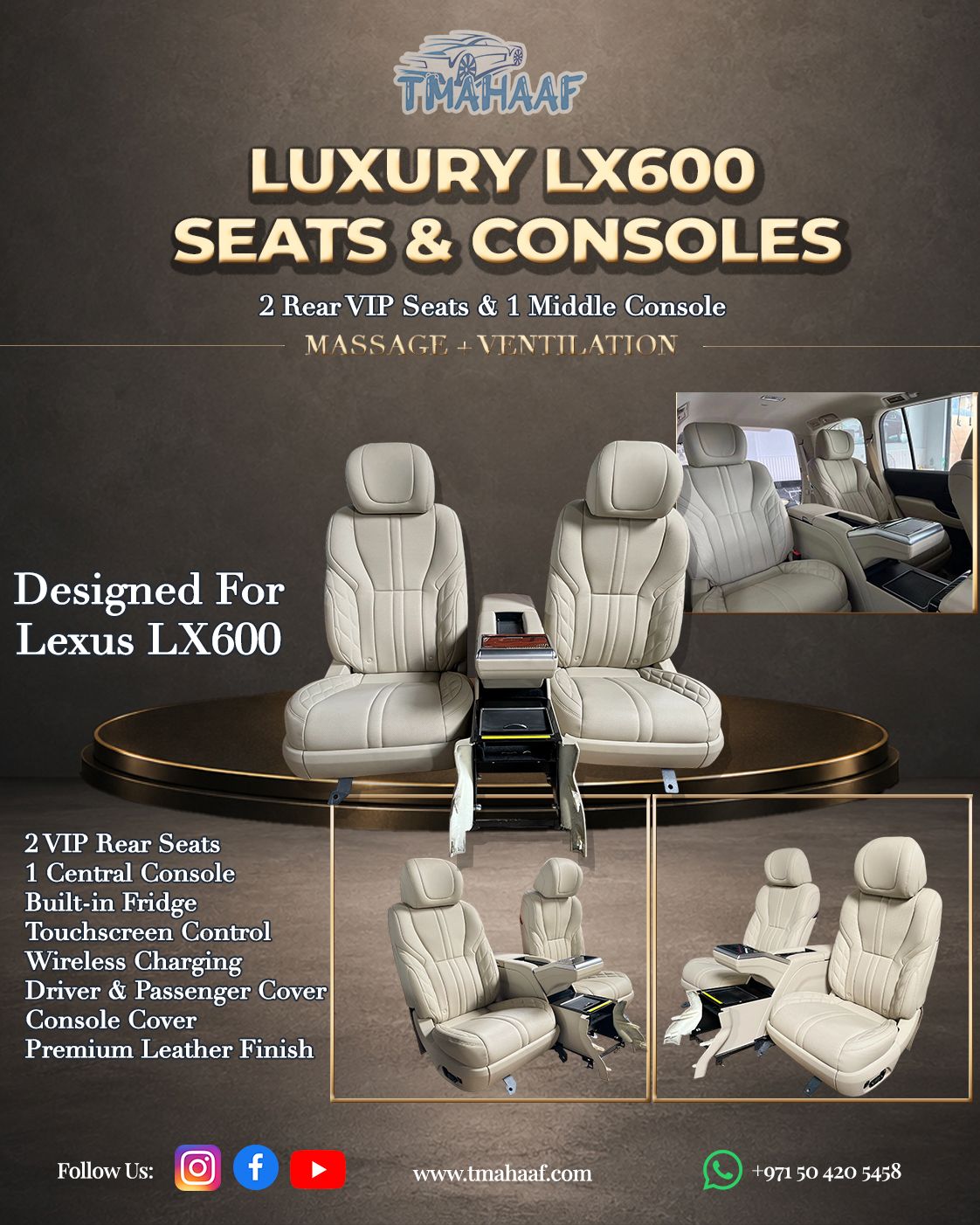 Luxury Lexus LX600 VIP seats and center console upgrade with massage ventilation fridge and touchscreen in Dubai