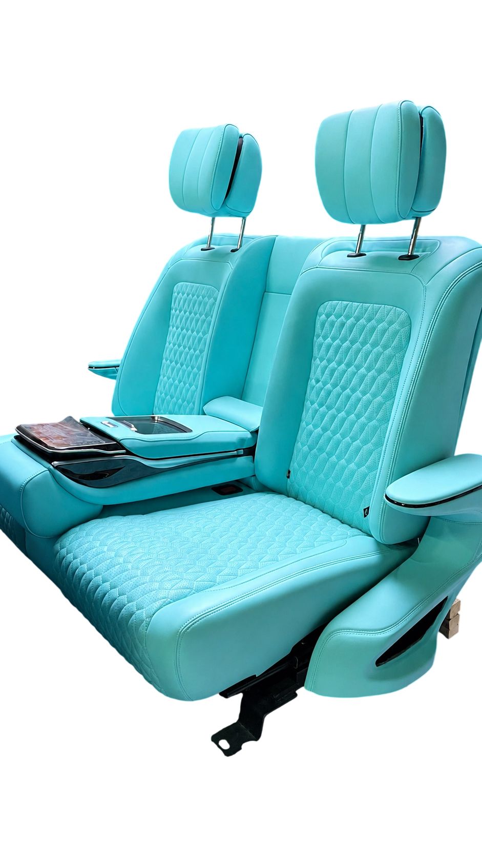 Cream leather car seat with geometric black upholstery pattern in Dubai